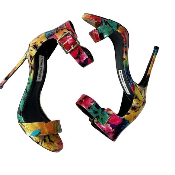 Steve Madden Marlene Open Toe Floral Ankle Strap Stiletto Heel - Picture 1 of 8